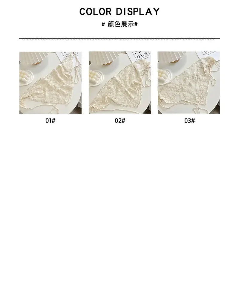 Trendy French Korean Ins Style Lace Triangular Headscarf Bandana, Boho Chic Hair Scarf for Women, Retro Head Wrap Hair Accessory