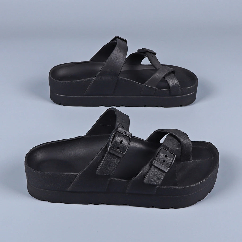 women's summer shoes soft sole eva slippers double adjustable bucks platform sandals beach flip-flops for indoor outdoor wear
