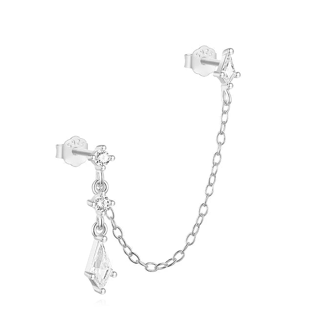 CANNER 1PC 925 Sterling Silver Eight-pointed Star CZ Piercing Earring For Women Ins Tassel Chain Stud Earring Party Fine Jewelry