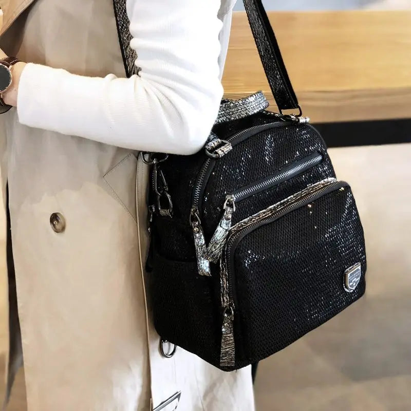 2025 Korean version new backpack women handbag sequin fashion travel backpack multifunctional large capacity dual-use bag trendy