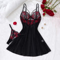 Lady's Sexy Lace Black Strapless Nightgown Transparent Floral Pattern Nightdress ZA825133