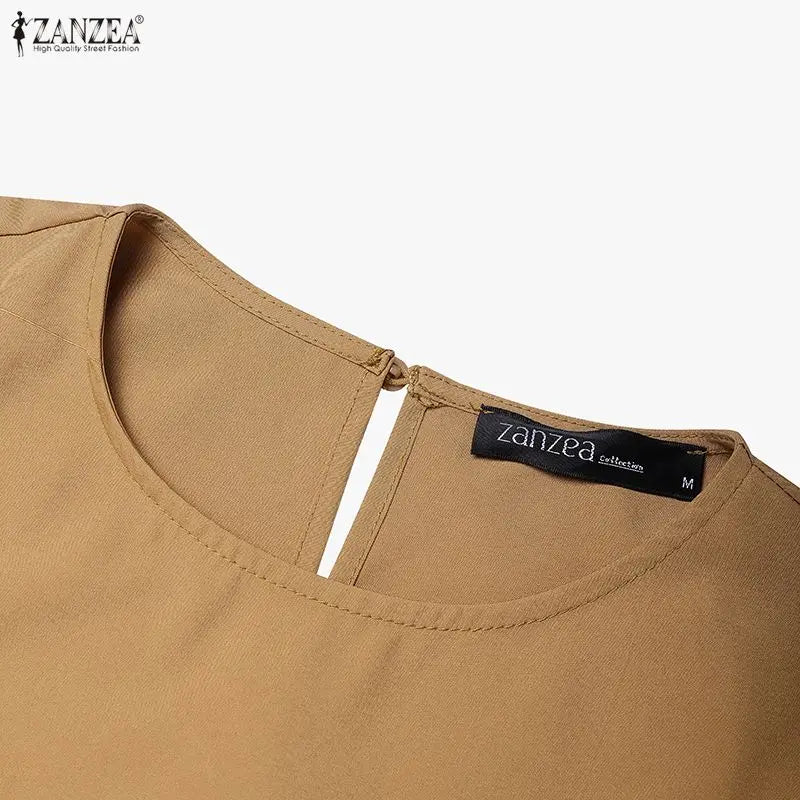 ZANZEA Modest Hijabs Abaya Long Dresses Women Muslim Ramadan O-Neck Pleated Lantern Sleeve Solid Color Ruffles A-Line Robes 3XL
