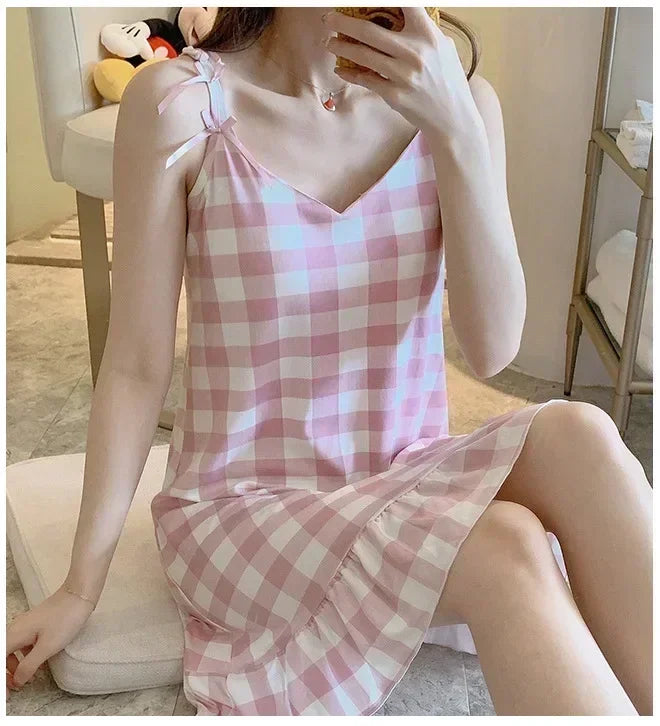 New with Bra Pad, Free Eye Mask, Sling, Loose and Cute Cartoon Animal Pajamas, Nightgown Role-playing Sleepwear Women