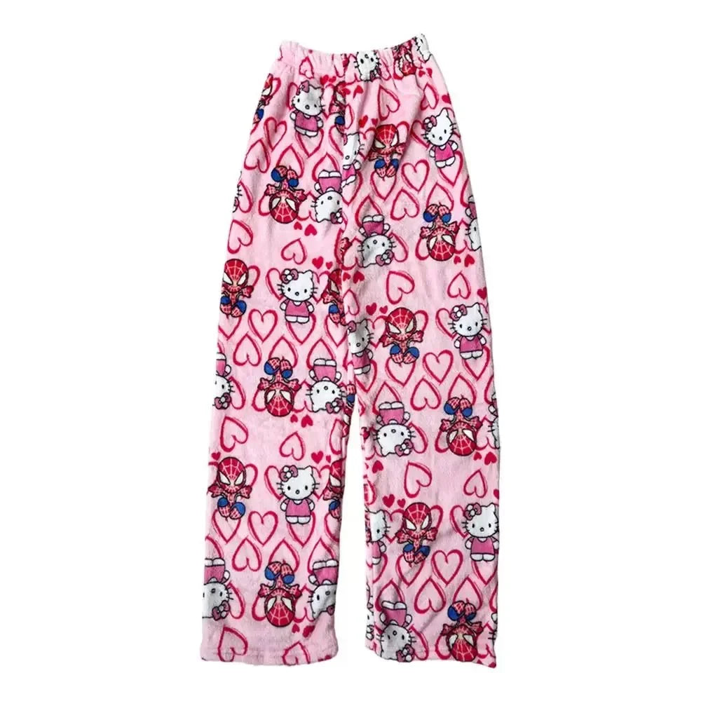 2025 New Y2K Sleeping Pants Anime Pajama Pants Flannel Soft Casual Pants Cartoon Home Trousers Couple Gift
