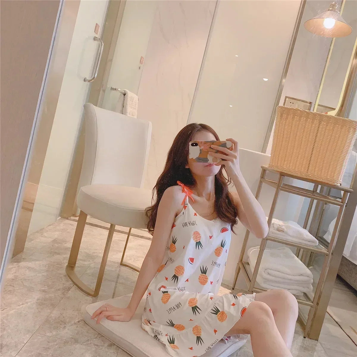 New with Bra Pad, Free Eye Mask, Sling, Loose and Cute Cartoon Animal Pajamas, Nightgown Role-playing Sleepwear Women