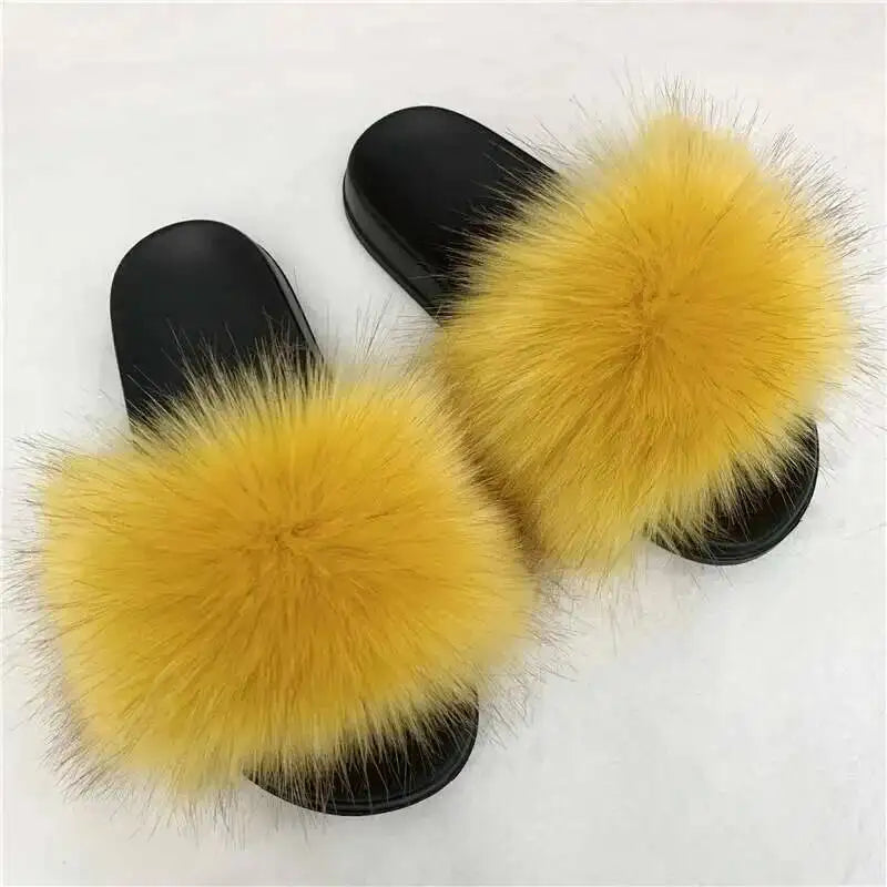 Ladies Fluffy Slippers Summer Women Faux Fur Soft Slides Stylish Open Toe Sandals Outdoor Indoor Furry Comfortable Beach Shoes
