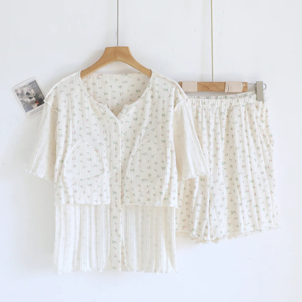Summer Suit Short Sleeve Sleepwear Women's Cotton Floral Pyjamas Women Pajama Sets Two-Piece Nightwear Pijama Home Clothes