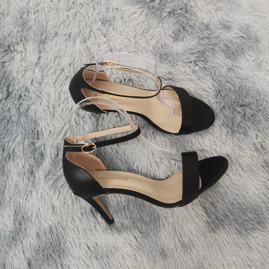 Women Sandals Sexy Open Toe Ankle Strap High Heels Ladies Shoes Buckle 9cm Mid Thin Heel Summer Party Wedding Shoes Plus Size