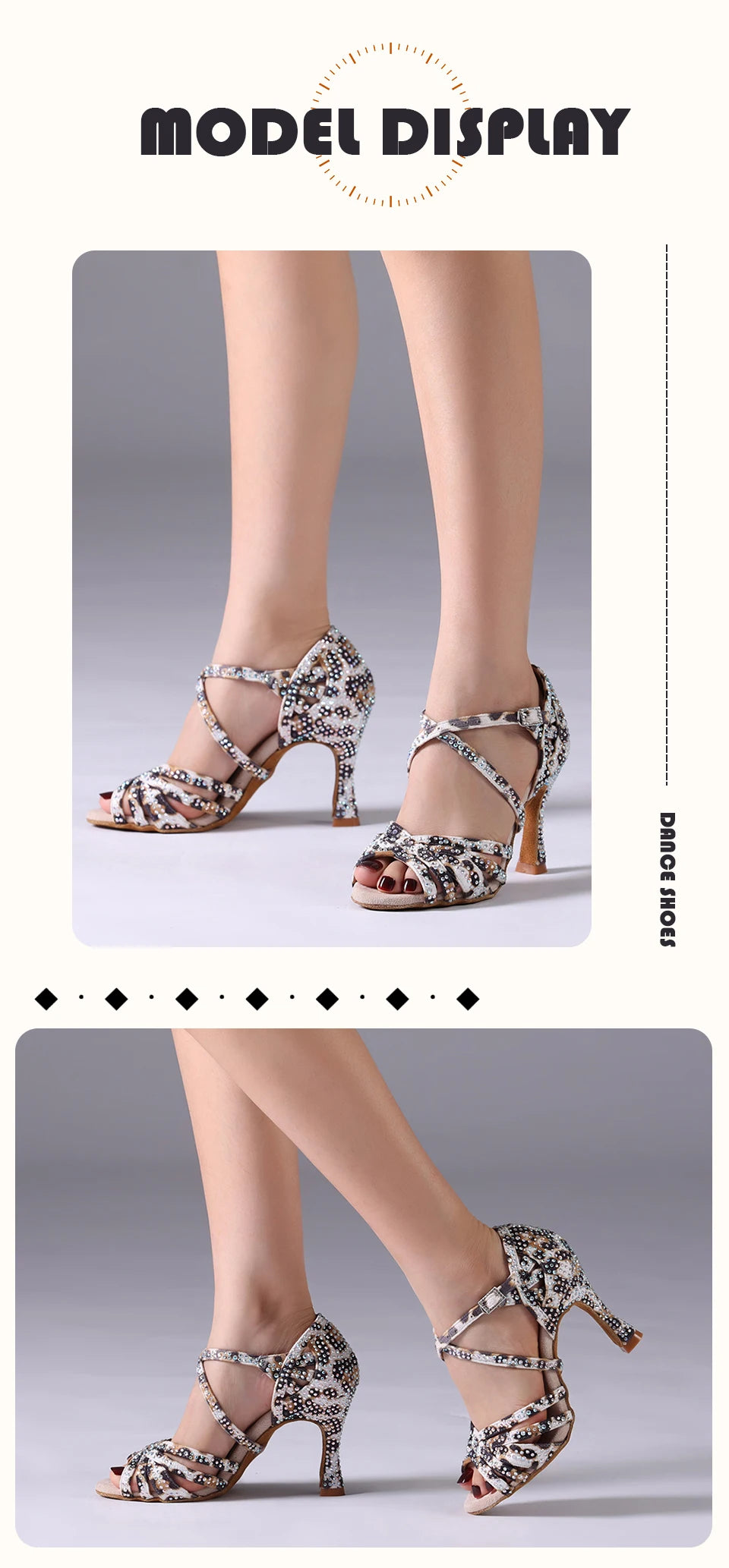 HROYL Ballroom Latin Dance Shoes Ladies Girls New Silk Satin Shiny Rhinestone Cuban High Heels Party Salsa Dance Shoes Women