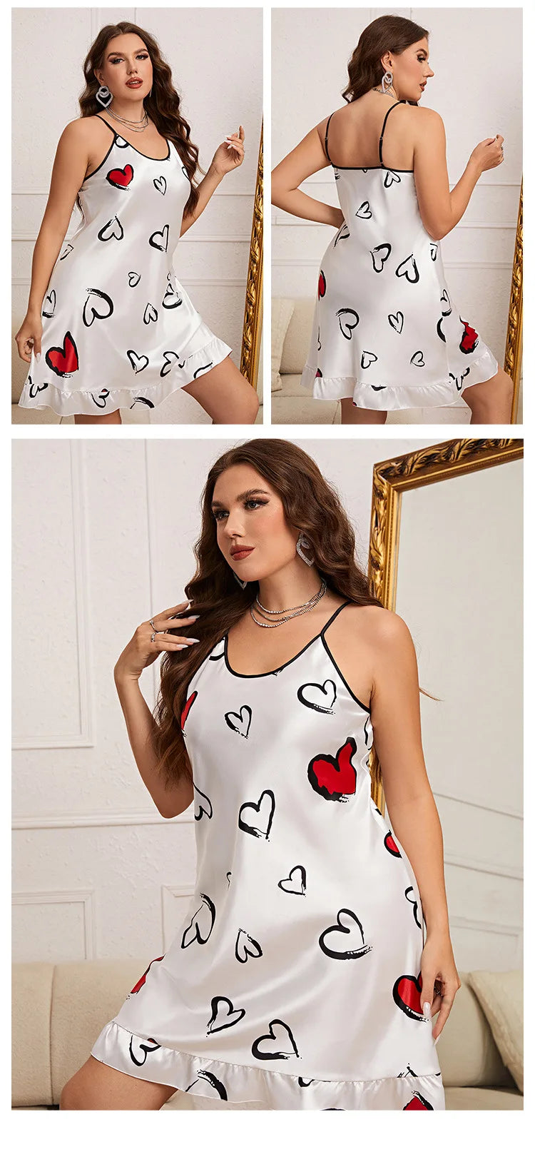 Floral Print Nightgown Oversize 4Xl 5Xl Sleepwear Women Satin Nightwear Sexy Cami Home Dress V-Neck Lingerie Homewear Nightwear