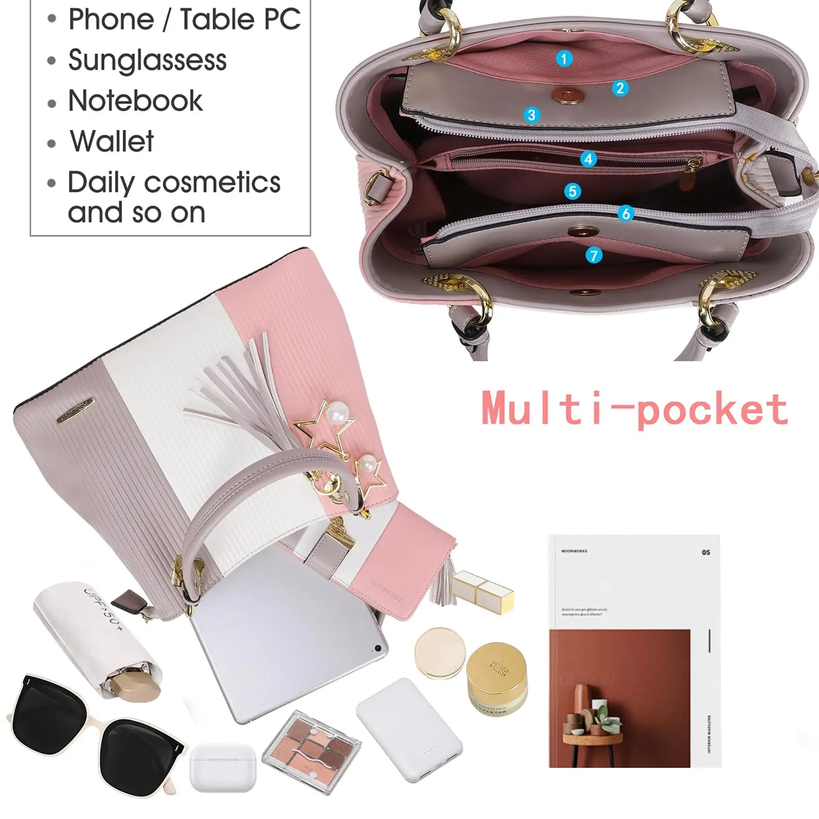 Ladies Large Tote Handle Bag Women PU Leather Tote Handbags with Multiple Pockets Waterproof Female Tote Shoulder Bags