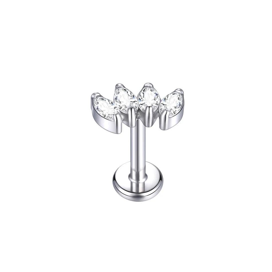 1Pc Titanium Ear Cartilage Stud Earrings for Women Internal Thread Zircon Flower Ear Lobe Tragus Helix Lip Rings Jewelry 16G
