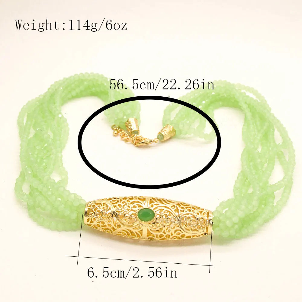 Sunspicems Chic Crystal Women Choker Necklace Arabic Style Morocco Bridal Wedding Jewelry Beads Chain Gold Color Pendant