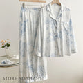 Long Sleeve 2PCS Pjs Trouser Suits Sweet Cute Print Cartoon Sleepwear Pyjama Pour Femme Spring Autumn New Satin Home Clothes