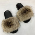 Ladies Fluffy Slippers Summer Women Faux Fur Soft Slides Stylish Open Toe Sandals Outdoor Indoor Furry Comfortable Beach Shoes