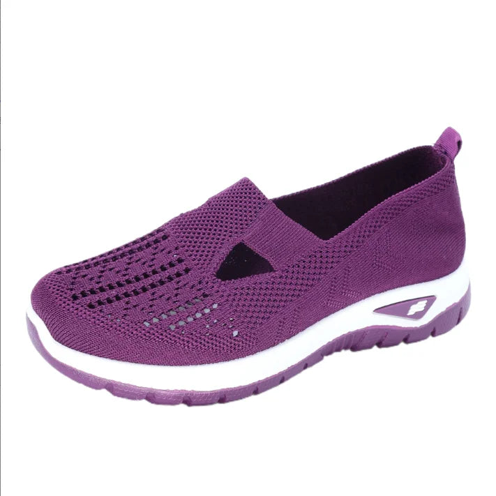 Women's shoes, casual sports shoes, solid color breathable sports soft-soled lightweight walking shoes, low-top knitted casual s