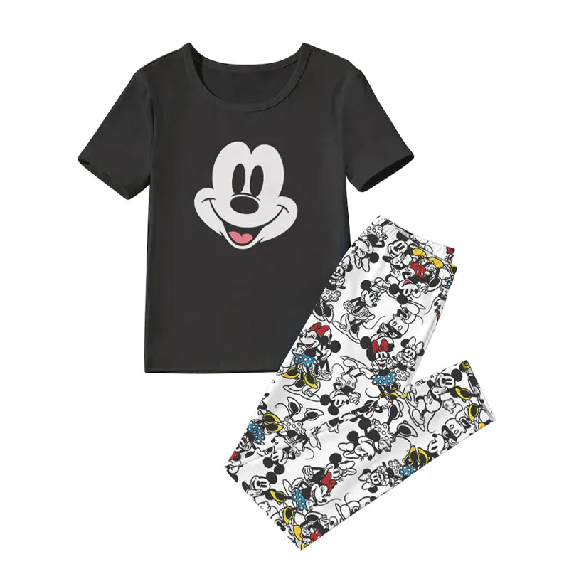 Women's 2-piece Disney Mickey Cute Cartoon Pattern Short sleeved Top and Pants Nightwear Home Clothes
