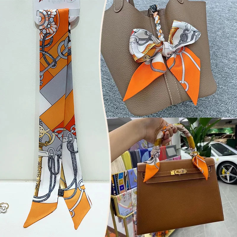 New 2025 simulated silk wrapped bag strap bag handle silk scarf tied bag ribbon decorative small streamer