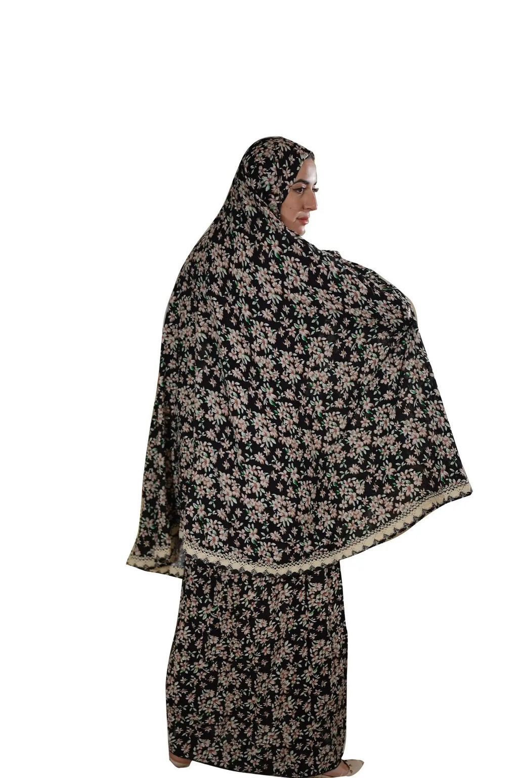 Muslim Outfits Two Pieces Prayer Flower Print Long Hooded Shirts Hijab Maxi Skirt Women Skirts Sets Ramadan Morocco musulman