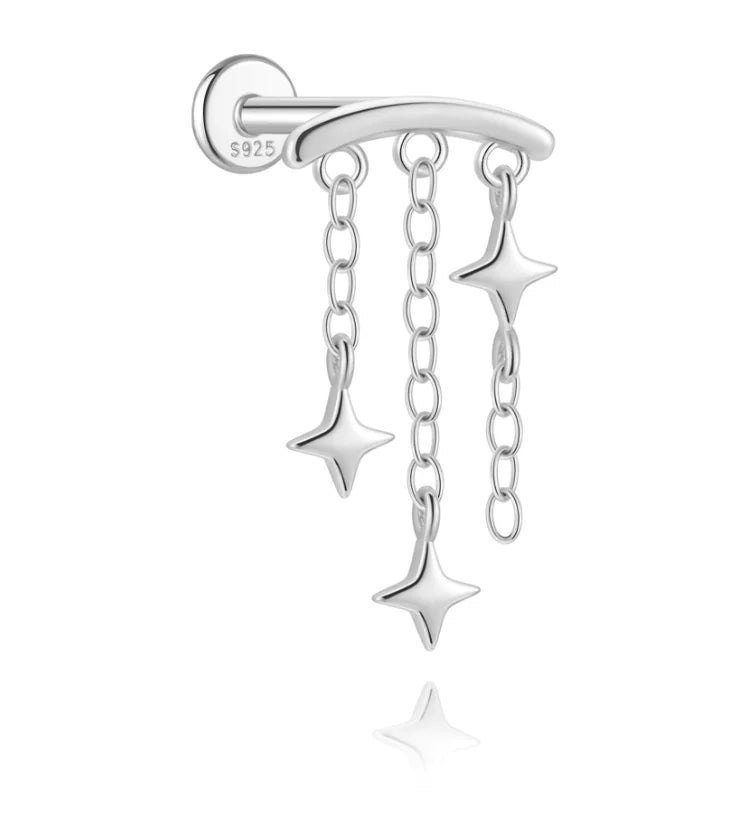 CANNER 1PC 925 Sterling Silver Eight-pointed Star CZ Piercing Earring For Women Ins Tassel Chain Stud Earring Party Fine Jewelry