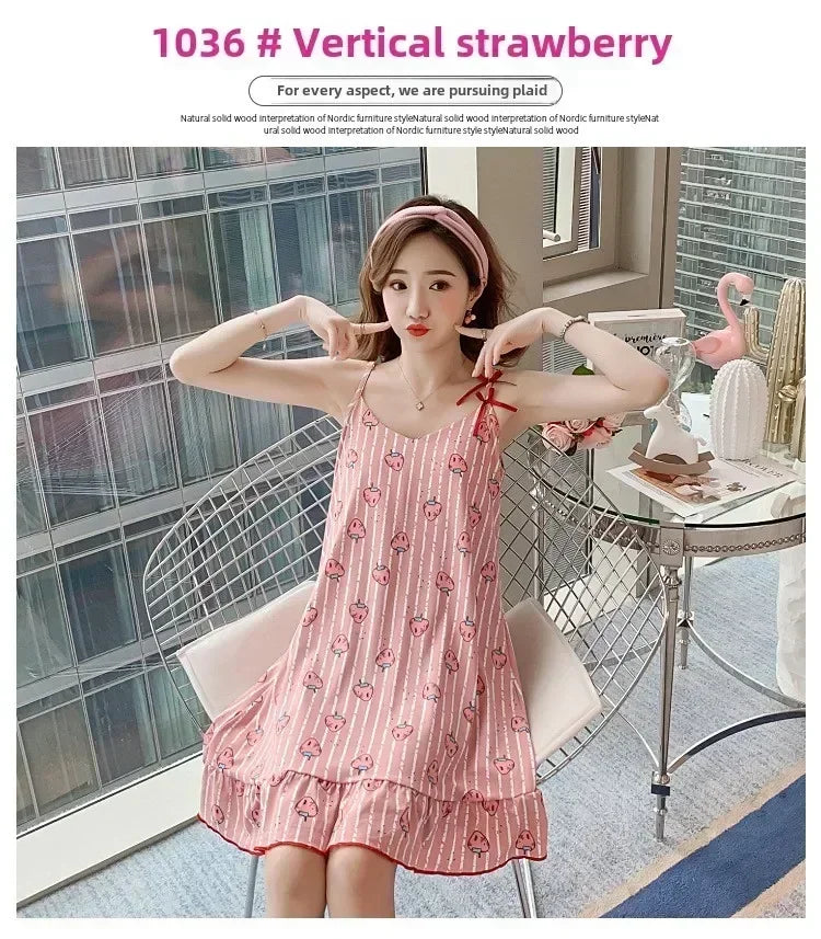 New with Bra Pad, Free Eye Mask, Sling, Loose and Cute Cartoon Animal Pajamas, Nightgown Role-playing Sleepwear Women