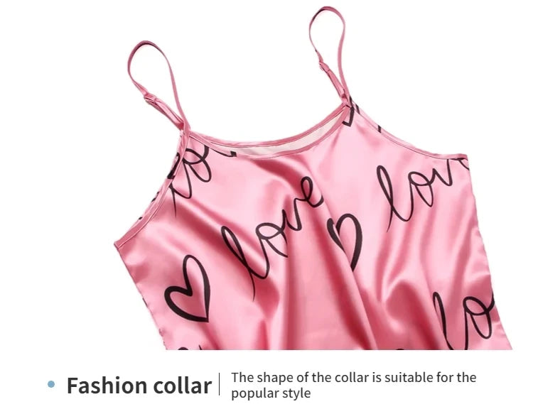 Summer Women Fashion Lace Sexy Sleeveless U-Neck Spaghetti Strap Lingerie Sain Sleepwear Comfortable Nightwear Home Clothes