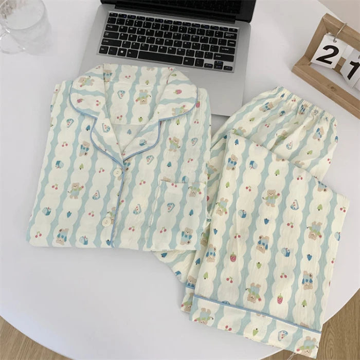 Print Floral Womens Pajamas Sleepwear Set Soft Comfortable Long Sleeve Tops with Pants Pajama 2 Pieces Lingerie Women Home Suit
