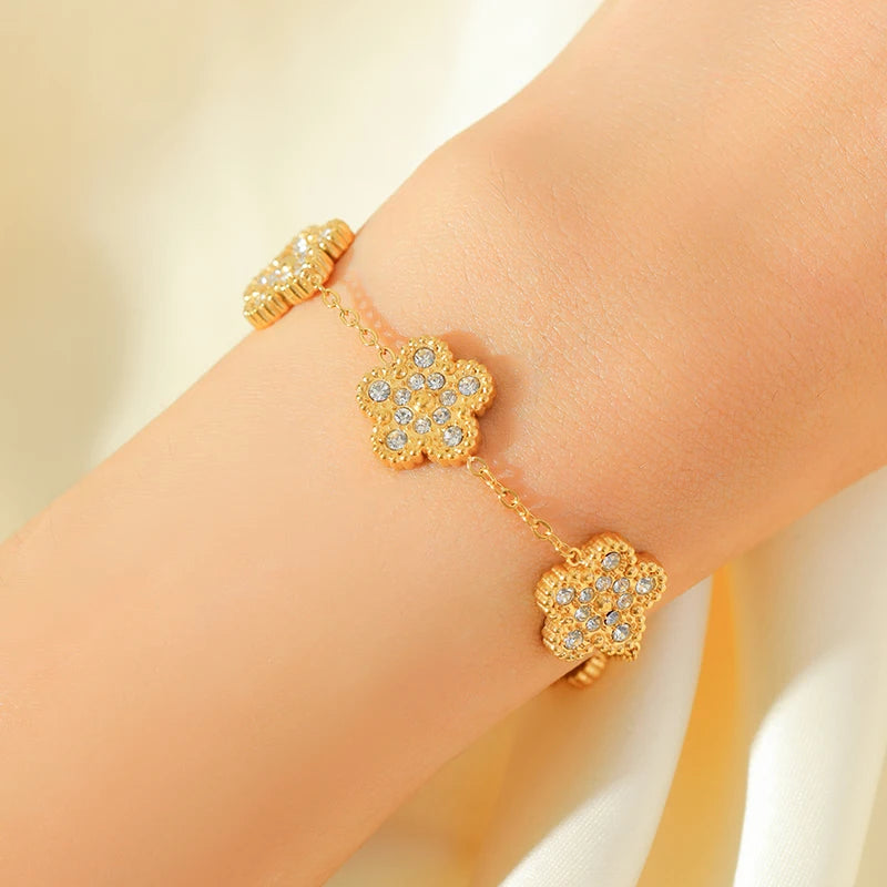 GANEMLY 316L Stainless Steel Round Sparkling Zirconia Bracelet For Women Fashion Fine Wrist Chain Waterproof Jewelry Lady Gift