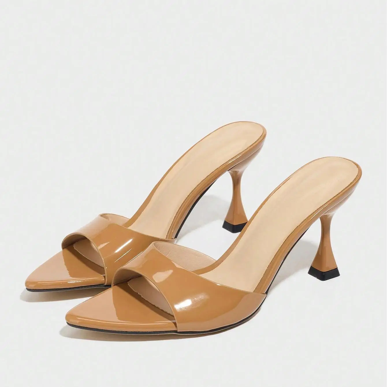 New Ladies Pointed Toe Mirror Surface Sandals High Heels Coffee Brown Strap Thin High Heel slippers Women 2026