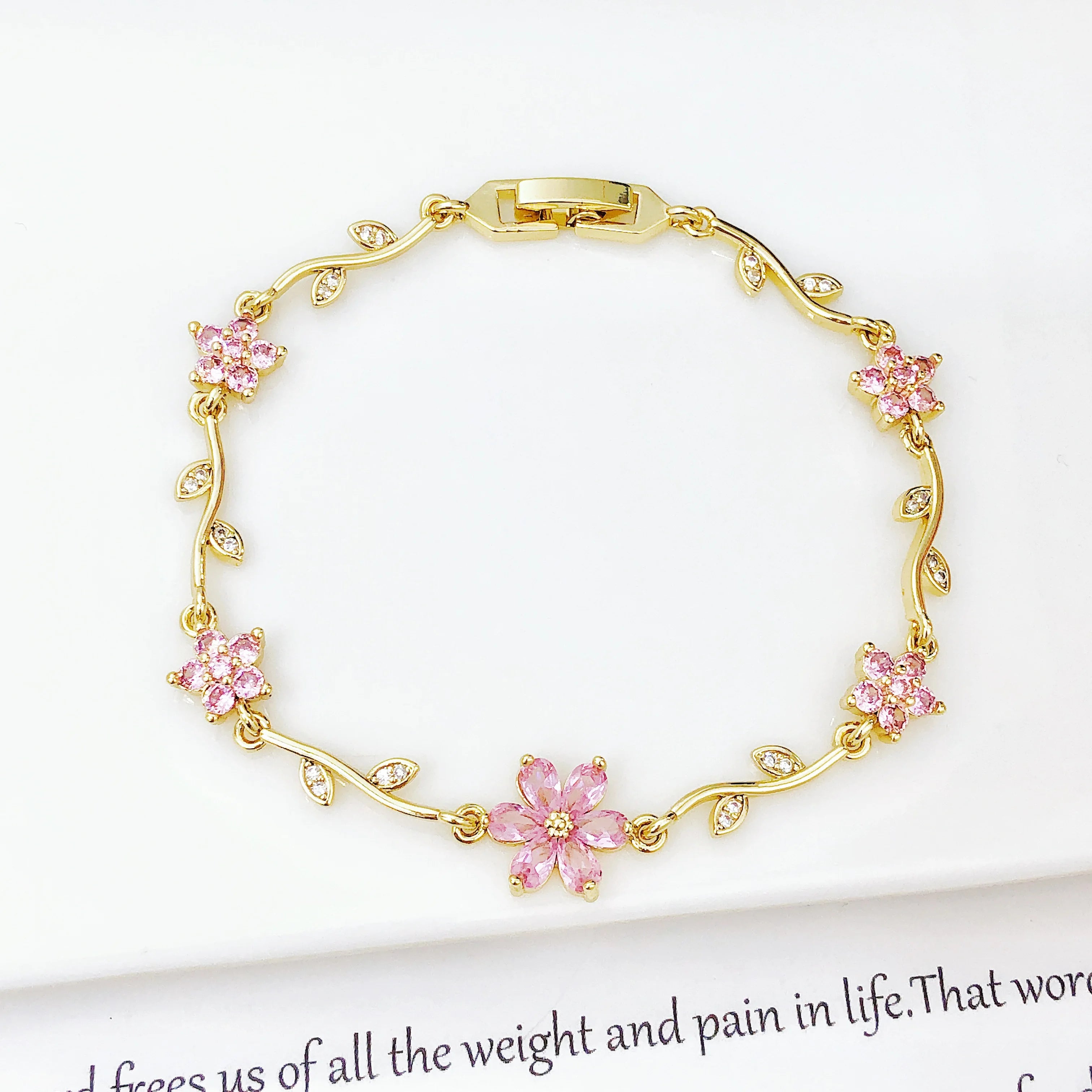 Hot Sale Rhinestone Bowknot Floral Bracelet Gold Plated Crystal Flower Vine Bracelet Fashion Wedding Party Jewelry Gift for Her