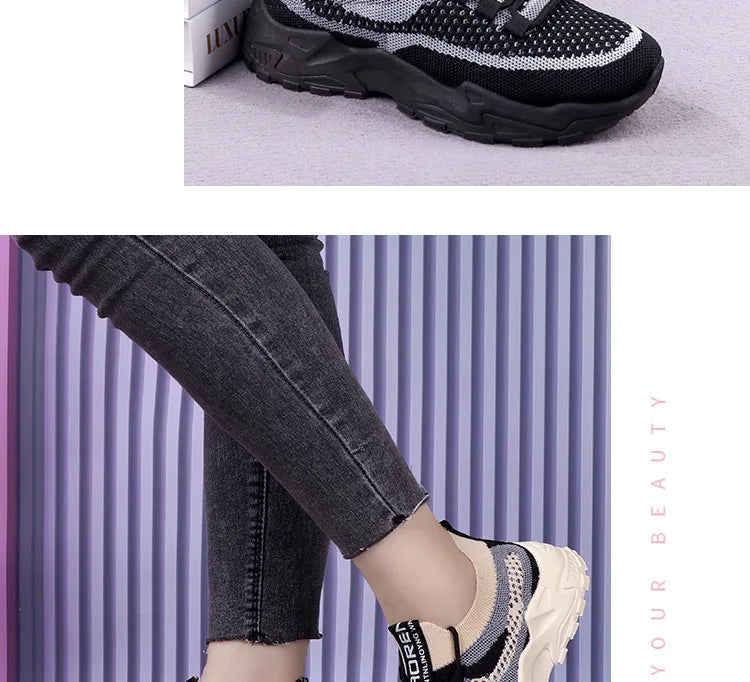 Chunky Sneakers 2025 Women's Casual Shoes Spring And Autumn Air Mesh Breathable Sports Shoes For Women's Soft Sole Running Shoes
