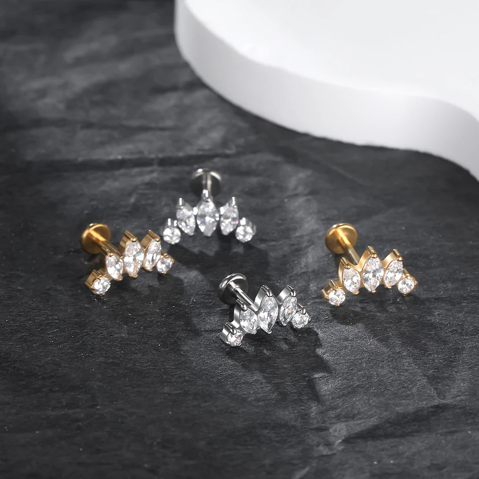 1Pc Titanium Ear Cartilage Stud Earrings for Women Internal Thread Zircon Flower Ear Lobe Tragus Helix Lip Rings Jewelry 16G