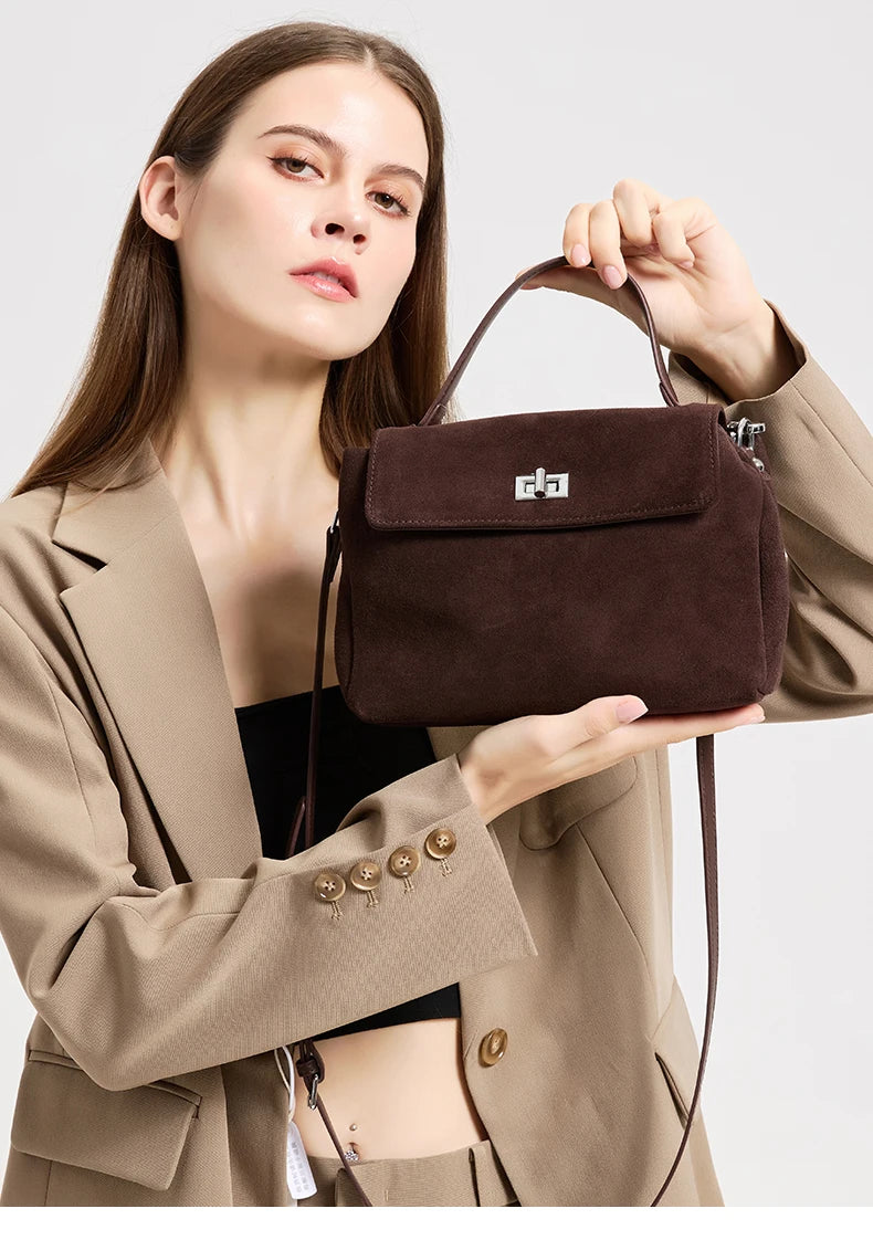 2026 NEW Autumn winter women's Natural Suede leather Crossbody Bag luxury designer Genuine Leather commuting messenger bag