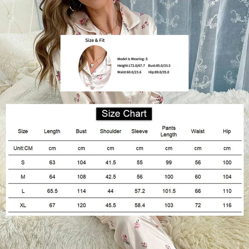 Pajamas For Women's Floral Print Long-Sleeved Sleepwear Button Down 2 Piece Soft Loungewear Pjs Set Pajama Pants Homewear