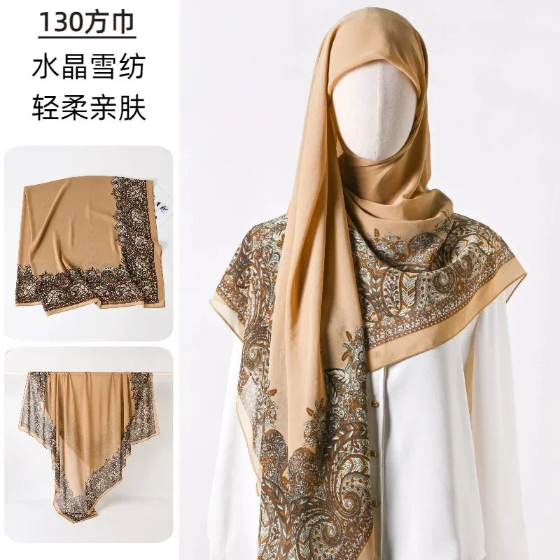 Fashion Muslim Chiffon Hijabs for Women Quadrate Shawl Long Wrap Handscarf Versatile Sunscreen Scarf