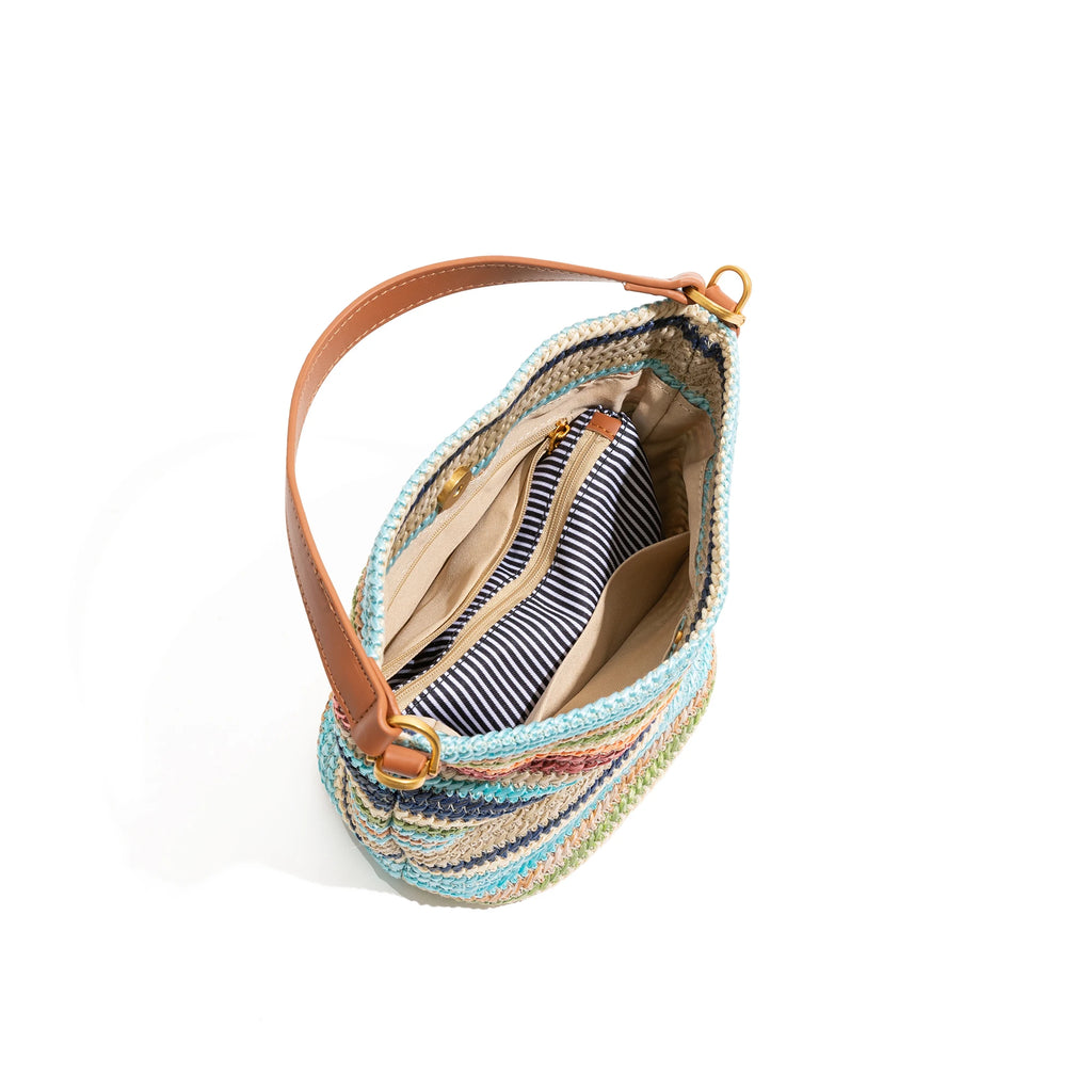 In Stock Colored Striped Tote Bag Leather Top Handle Daily Mobile Phone Wallet Korean Luxury Design Tote Bag Handbag
