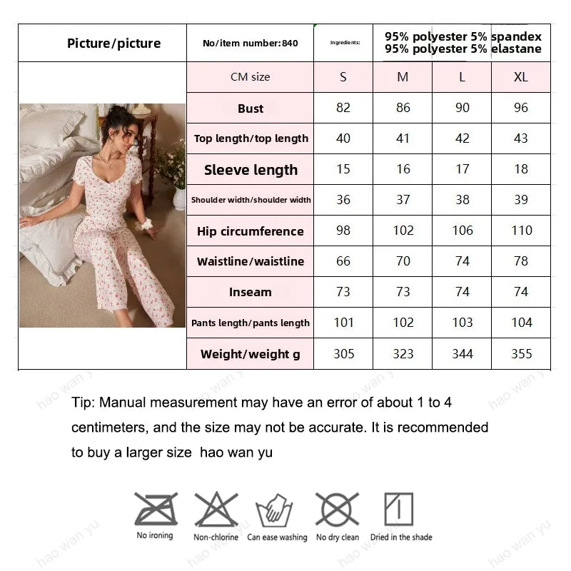 2026 New Women's Floral Print Short Sleeved Pants Two-Piece Set for Home Wear Can Be Worn Outside in Autumn and Winter Pajamas