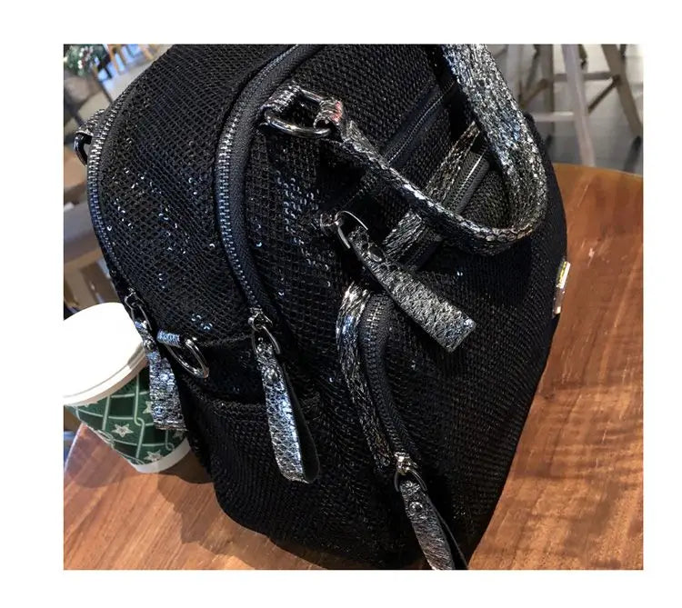 2025 Korean version new backpack women handbag sequin fashion travel backpack multifunctional large capacity dual-use bag trendy