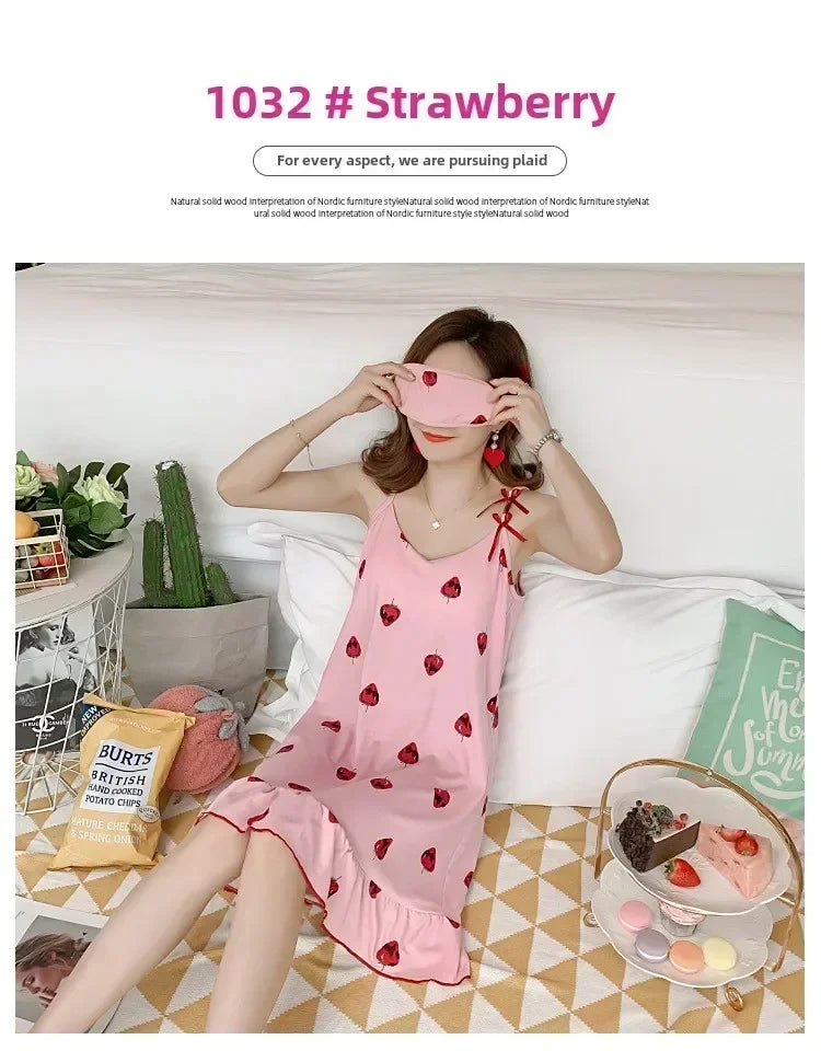 New with Bra Pad, Free Eye Mask, Sling, Loose and Cute Cartoon Animal Pajamas, Nightgown Role-playing Sleepwear Women