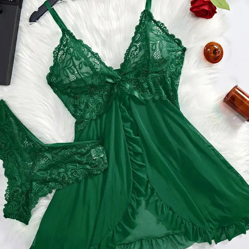 Transparent Ultra-short Dress Sexy Lingerie Lightweight Deep V Sling Nighty Loungewear Women's Pajamas Lace Nightdress Female