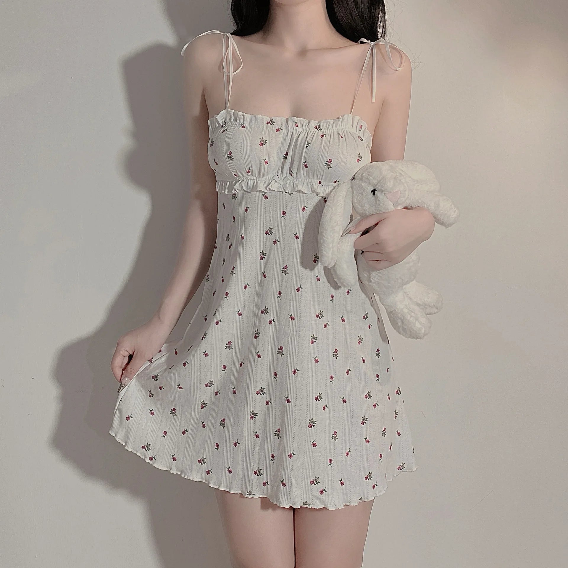 Loose Nightgown Summer Small Floral Suspender Pajamas