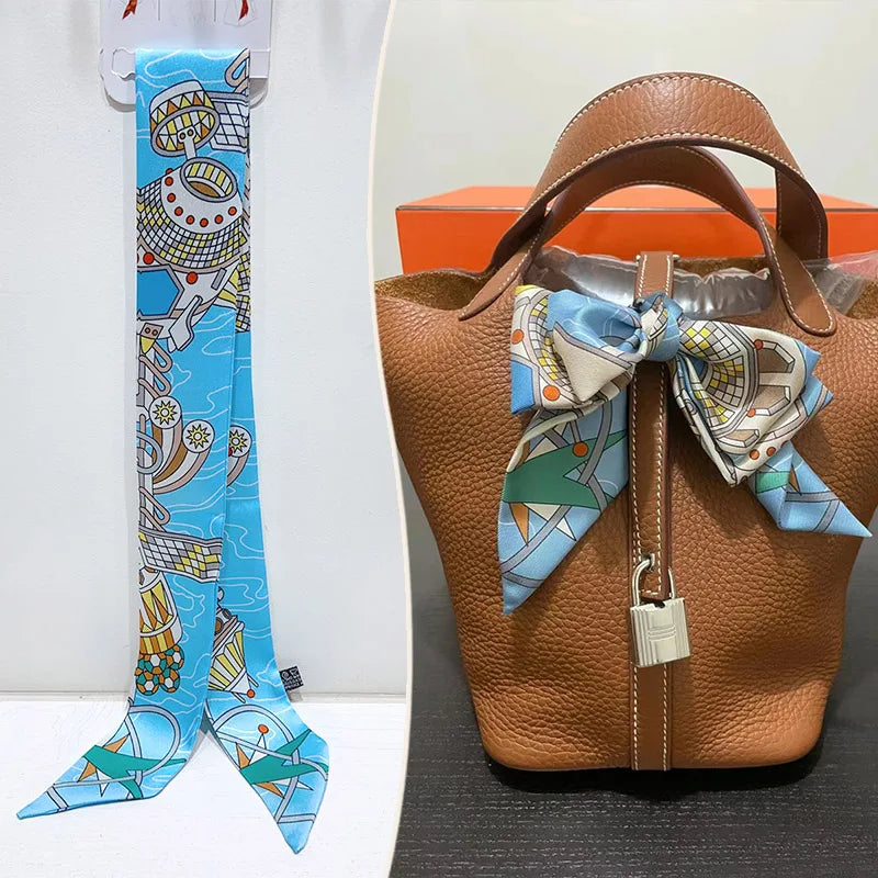 New 2025 simulated silk wrapped bag strap bag handle silk scarf tied bag ribbon decorative small streamer