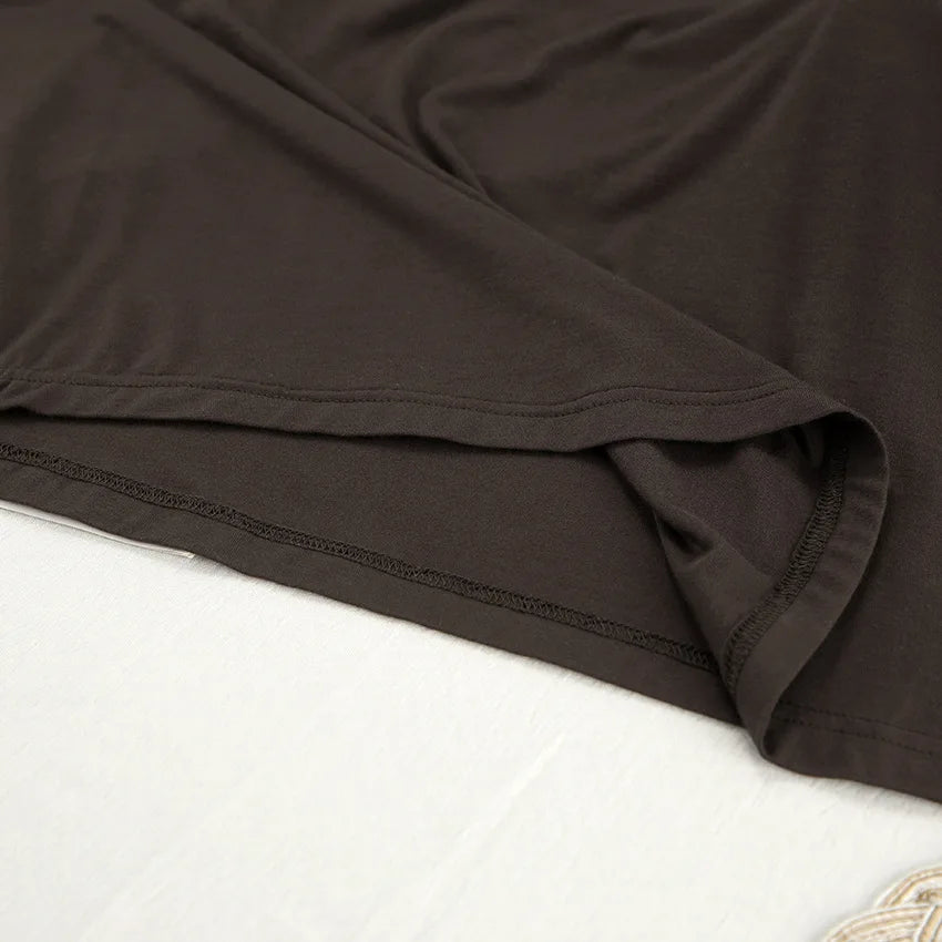 New 2026 Brown Loose Female Sleepwear Suit O-Neck Nightgowns Long Sleeve Nightwear Wide Leg Pants Women's Pajamas 2 Piece Set
