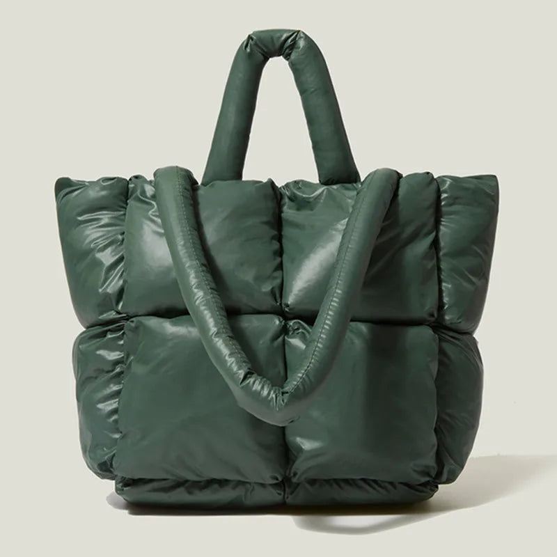 Designer Puffy Shoulder Bag Women Quilted Space Down Feather Padded Cotton Handbag Winter Large Capacity Warm Shopping Purse