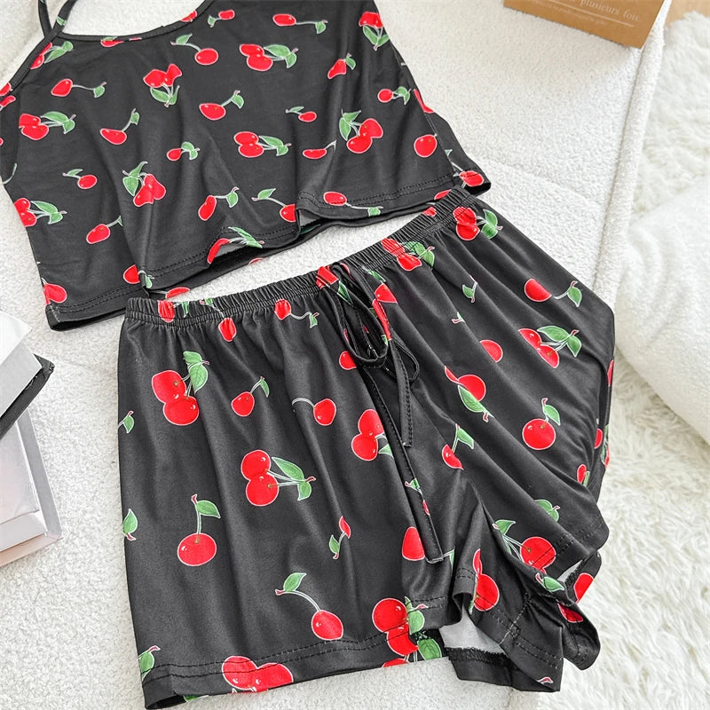 Summer Elegant Floral Print Sleepwear Women Sexy Ultra-Thin Vest and Shorts Comfortable Loungewear Breathable Nightwear HomeWear
