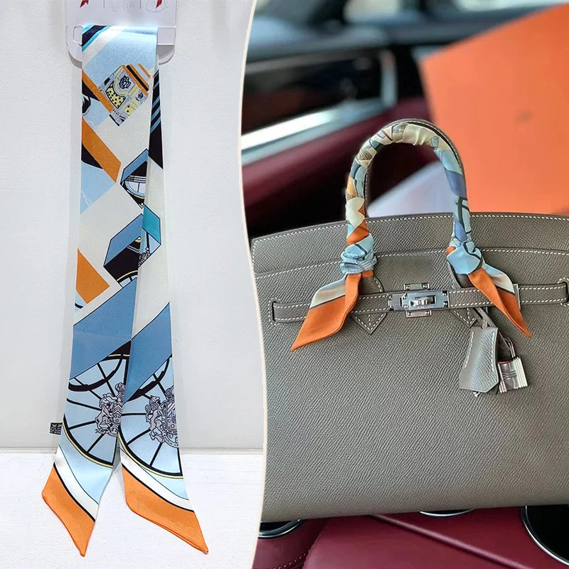 New 2025 simulated silk wrapped bag strap bag handle silk scarf tied bag ribbon decorative small streamer