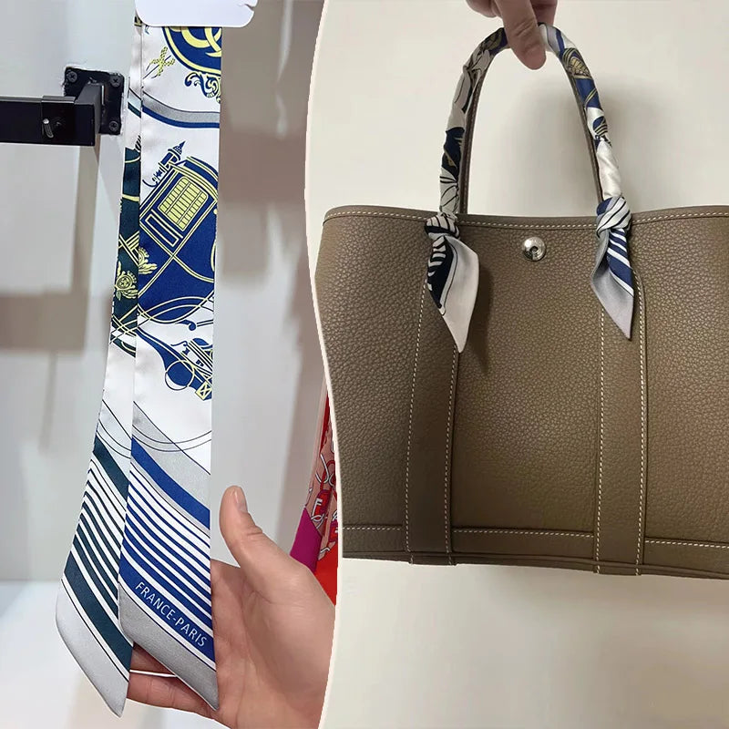 New 2025 simulated silk wrapped bag strap bag handle silk scarf tied bag ribbon decorative small streamer