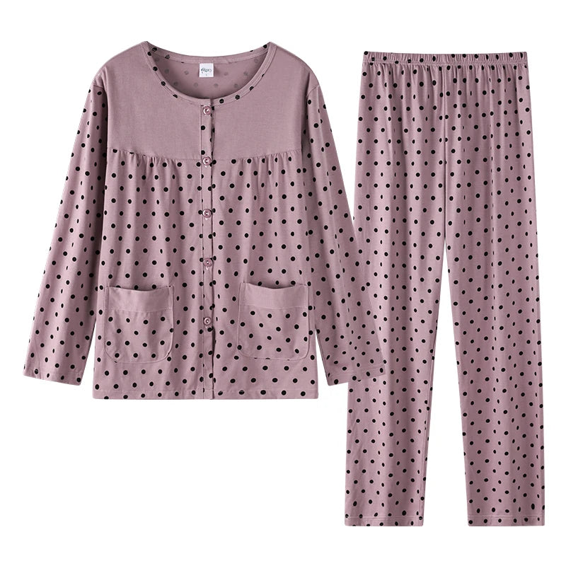 Women Small Flower Pajamas Set Big Yards Pijamas Mujer Autumn Sweet Cute Princess Long Sleeve Cardigan O-Neck Nightwear Homewear