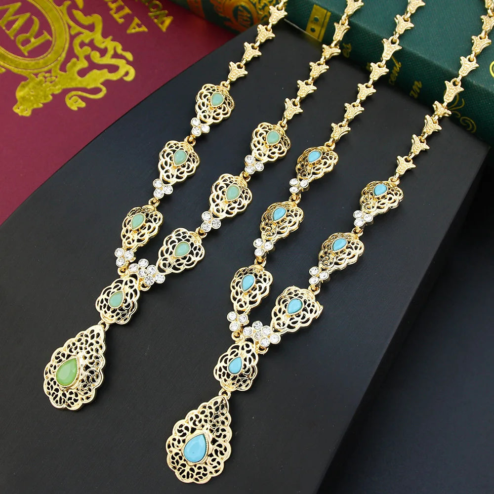 Sunspicems Chic Crystal Pendant Necklace Morocco Wedding Jewelry For Women Algeria Bride Choker Necklace Kaftan Accessories