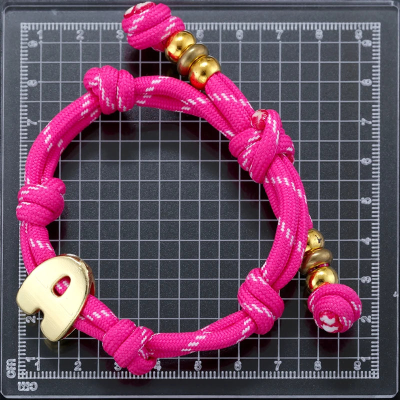 ZHUKOU Large/Small Size,Glossy/Zircon,Custom Letters A-Z Colorful Braided Bracelet with Drawstring Adjustment Unisex Style 1 Pc